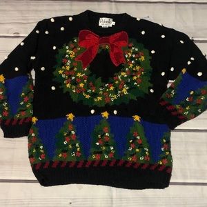 Ugly Christmas Sweater Hand Knit Wreath Medium